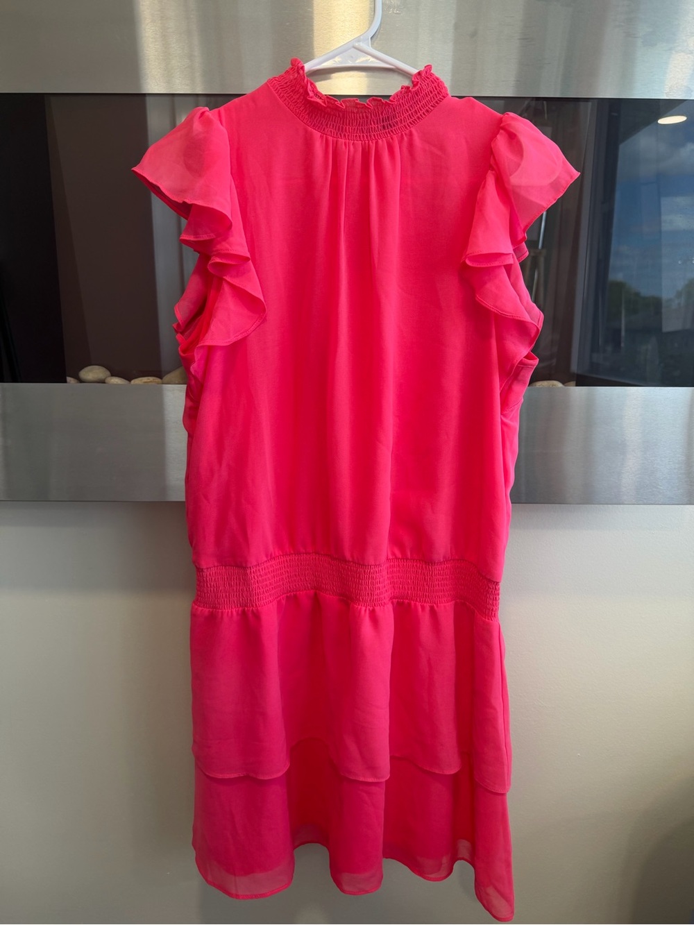1.STATE Coral mock neck Ruffle Dress M mini